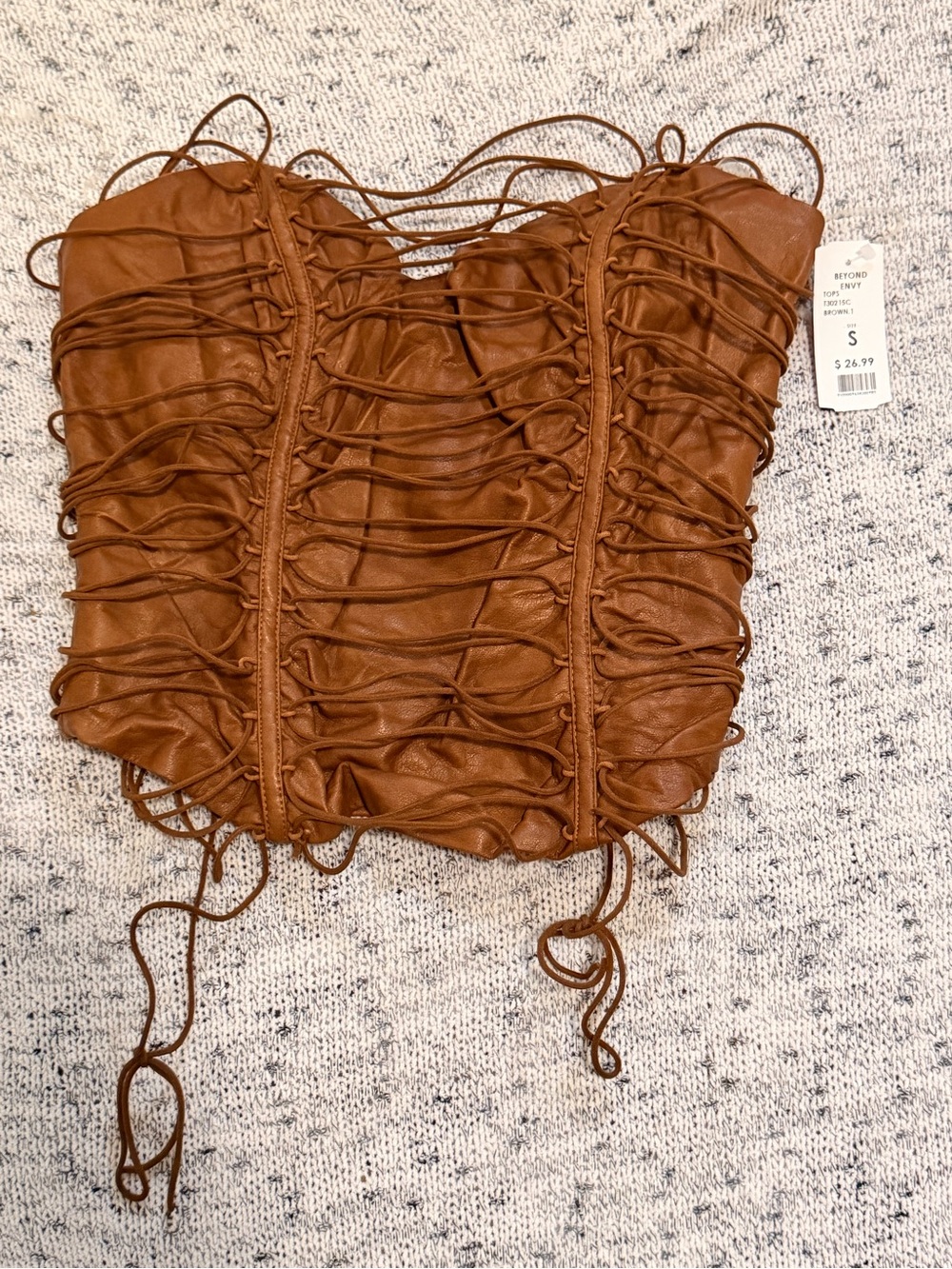 Strappy Ruched Corset Top in Cognac Brown